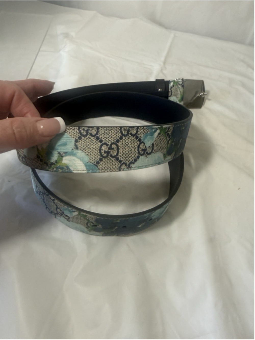 Gucci Gucci Silver Buckle Blue GG Supreme Coated Canvas Belt 95/38 floral - Picture 8 of 16